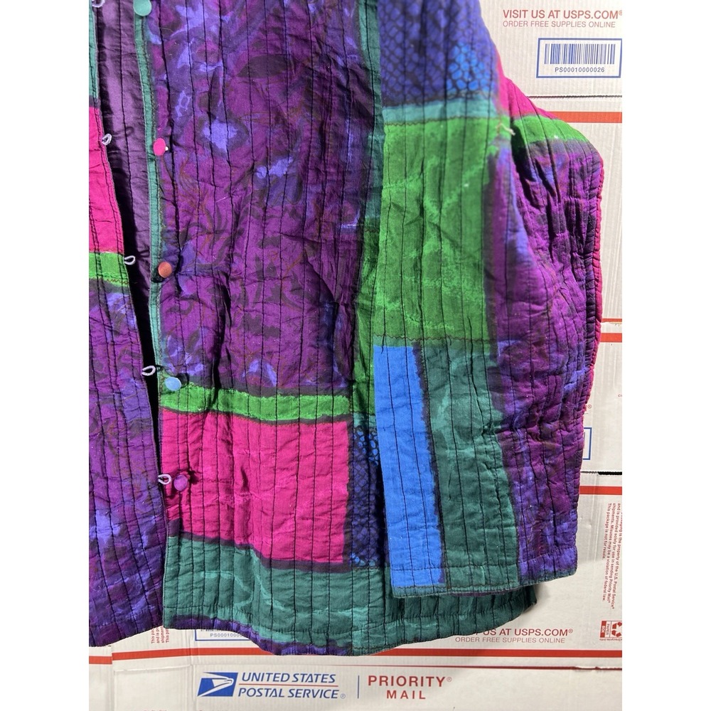 Vintage Patchwork Reversible Jacket Coat Colorblock‎ Artsy Chore 90s Boho Sz 1x - Picture 2 of 10